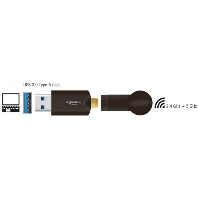 Load image into Gallery viewer, Delock usb 3.0 dualband wlan stick antenne (zwart)