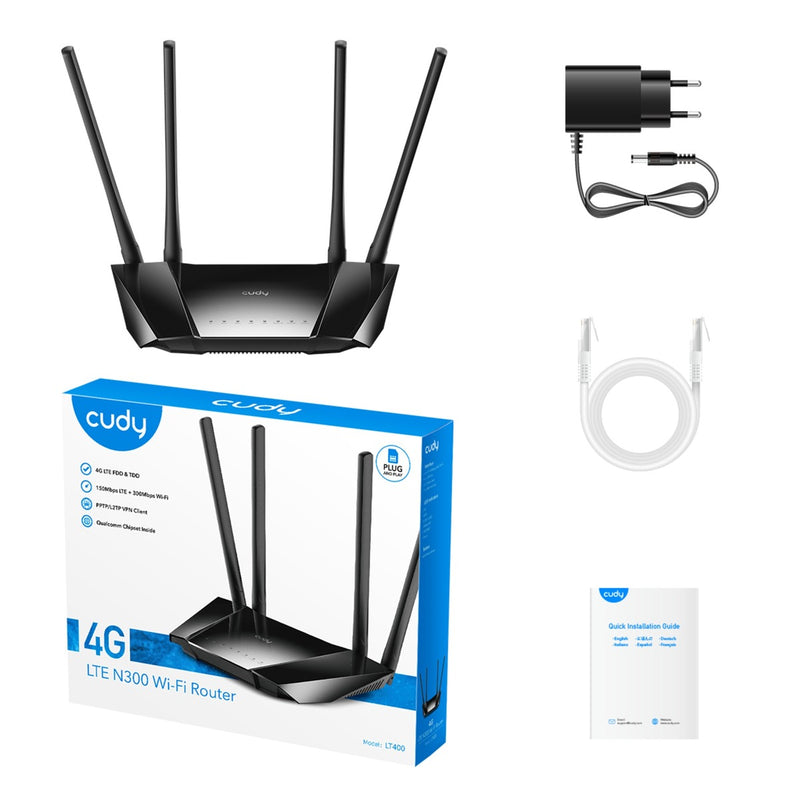 Load image into Gallery viewer, Cudy n300 wi-fi 4g lte cat4 router (zwart, app, nano sim-slot)