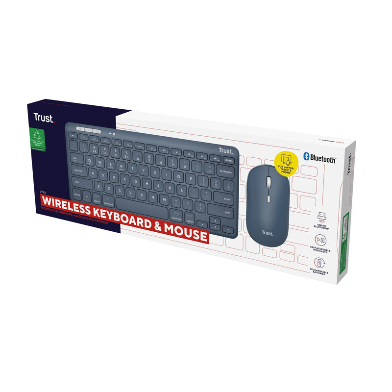 Load image into Gallery viewer, Trust lyra multi-device wireless keyboard mouse, desktopset (blauw, us lay-out, scissor switches, 800 - 1.600 dpi, 2,4 ghz usb, bluetooth, 65%)