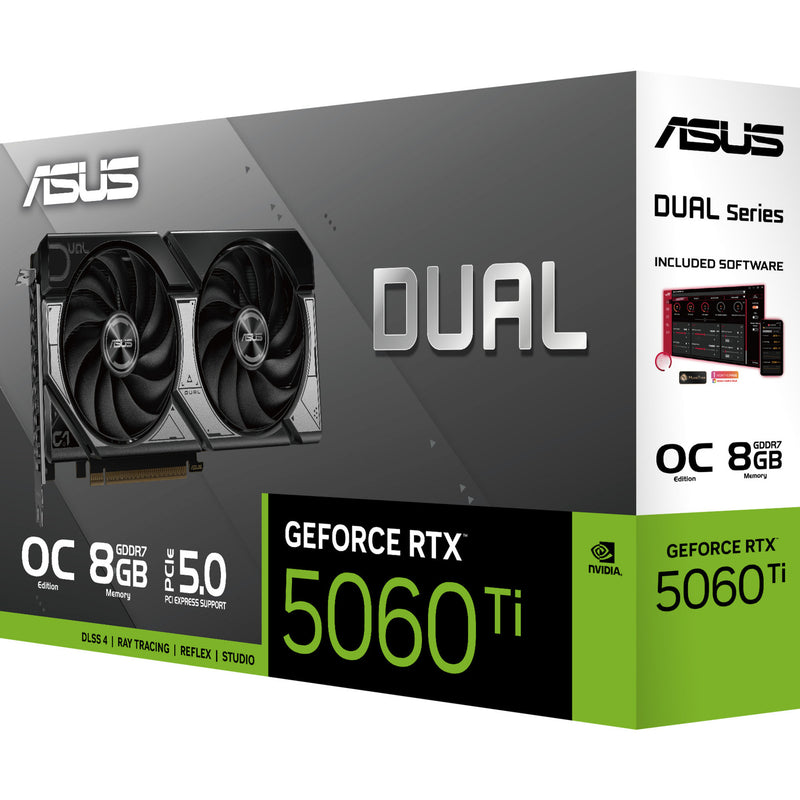Load image into Gallery viewer, Asus dual geforce rtx 5060 ti oc 8g grafische kaart (zwart, 3x displayport, 1x hdmi)