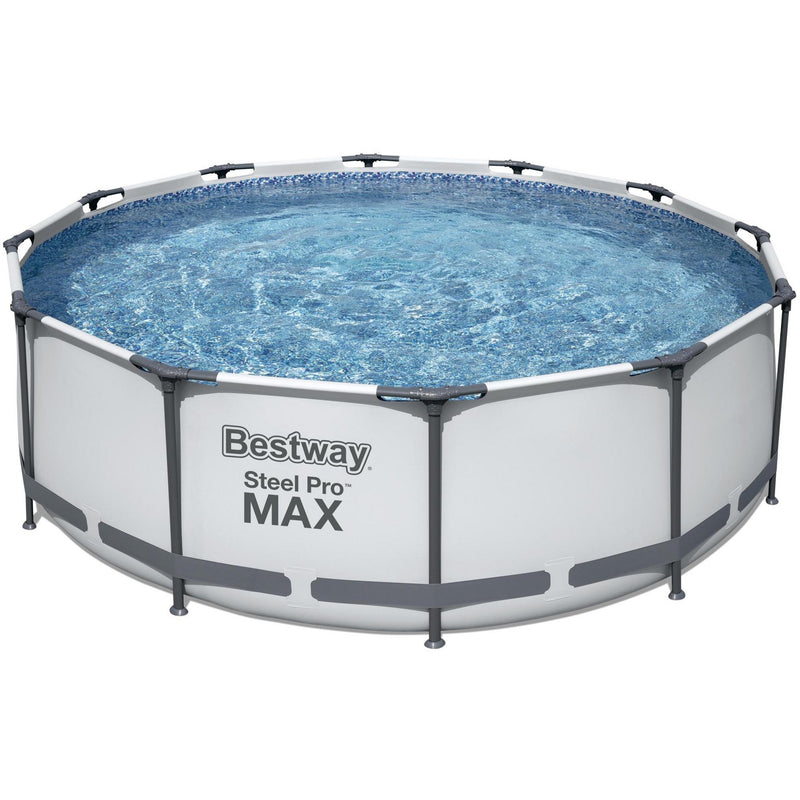 Load image into Gallery viewer, Bestway zwembad steel pro max set rond 366x100 (lichtgrijs, incl. filterpomp (220-240v) + ladder)