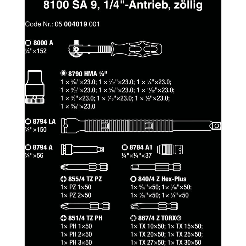 Load image into Gallery viewer, Wera 8100 sa 9 zyklop speed-ratelset gereedschapsset (zwart groen, 1 4 -aandrijving, 28-delig)
