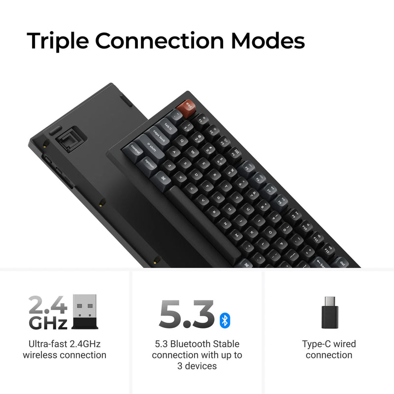 Load image into Gallery viewer, Keychron v1 ultra 8k wireless custom mechanical keyboard (zwart, us lay-out (qwerty), silk pom red, 75%, rgb, hot swap, 2.4 ghz | bluetooth 5.3 | usb-c)
