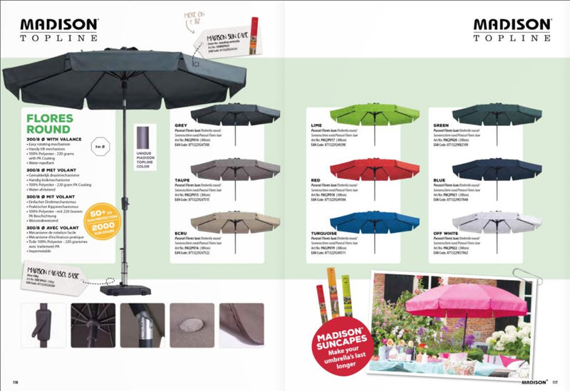 Load image into Gallery viewer, Madison parasol flores 300 8,draaisysteem+volant grijs