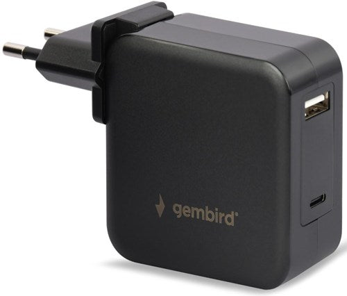 Afbeelding laden in galerijviewer, Enzo gembird usb-c snellader-laptopvoeding 60w usb + usb-c zwart - 9550195