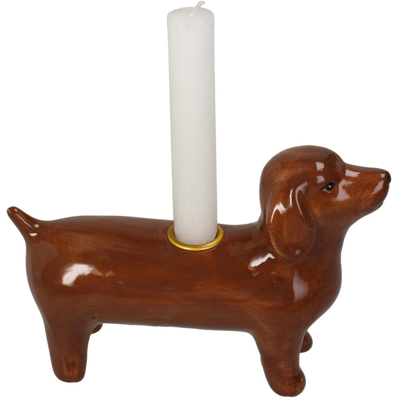 Afbeelding laden in galerijviewer, Kersten kandelaar dachshund dolomite bruin 19.8x7x13.7cm
