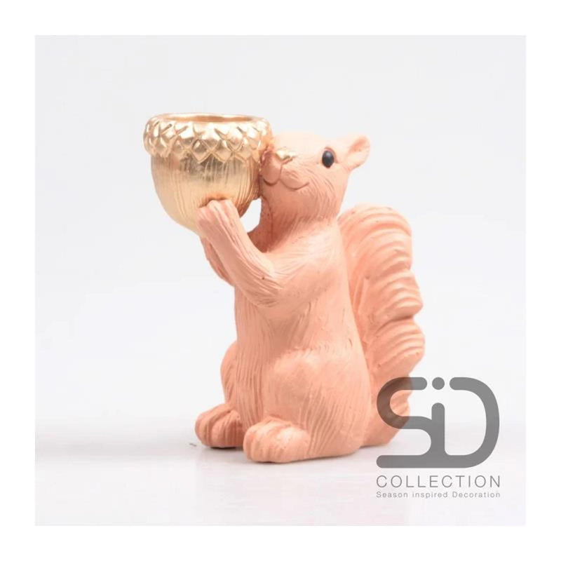Load image into Gallery viewer, Season inspired decoration eekhoorn met waxinehouder 14,5x8,5x16,3cm beigerood