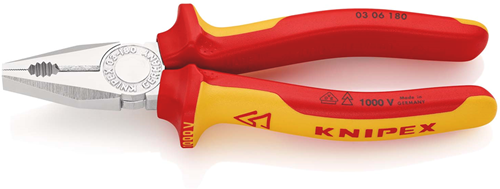Load image into Gallery viewer, Knipex kombitang geïsoleerd | meer-componentengrepen | vde-getest | verchroomd | lengte 180 mm | zelfbedieningskaart blister - 03 06 180 sb