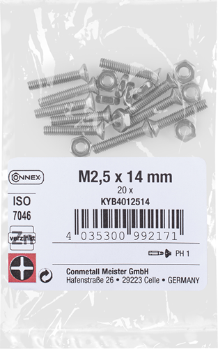 Afbeelding laden in galerijviewer, Connex metaalschroef pk m2,5x14 vz ph 20st - kyb4012514