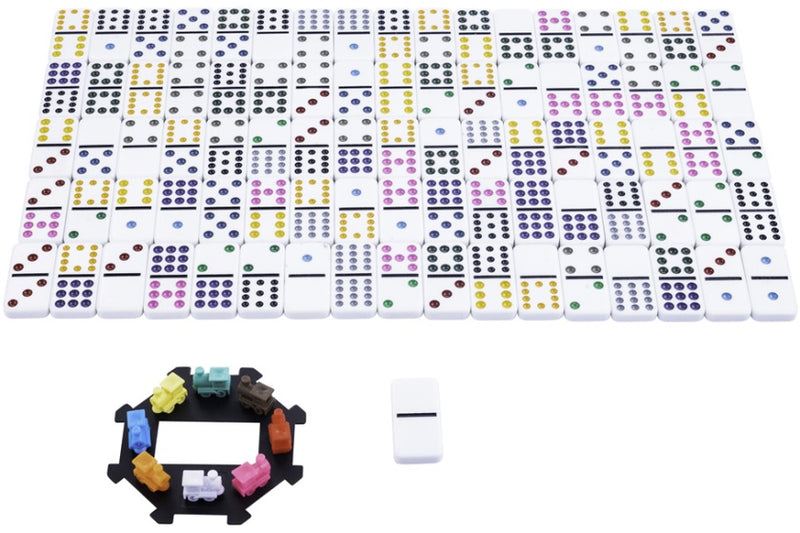 Load image into Gallery viewer, Longfield games Mexican Train Dominospel Dubbel 12 Houten Kist