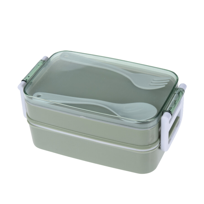 Afbeelding laden in galerijviewer, Lunchbox dubbellaags met bestek groen
