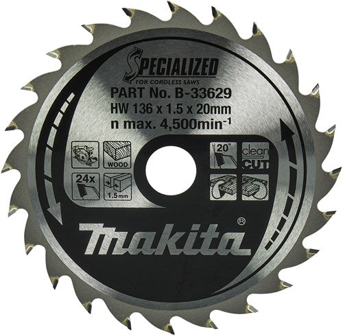 Load image into Gallery viewer, Makita accessoires cirkelzaagblad | hout | 136x20x1,5 24t 20g - b-33629