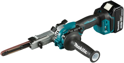 Load image into Gallery viewer, Makita dbs180rtj 18 v stripschuurmachine 9mm 5,0 ah accu (2 st), snellader, in mbox