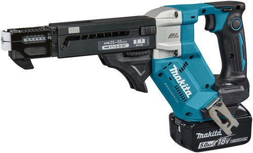 Load image into Gallery viewer, Makita dfr551rtj | 18 v | schroefautomaat | 25-55 mm | 5,0 ah (2 st) | snellader | in mbox dfr551rtj