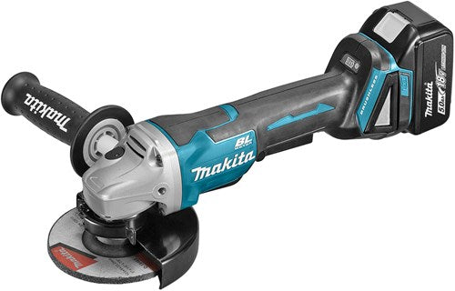Load image into Gallery viewer, Makita dga508rtj 18v haakse slijper 125mm 5,0ah accu (2 st), snellader, mbox, met veiligheidsschakelaar