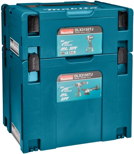 Load image into Gallery viewer, Makita dlx3155tj | combiset | 18 v | boren, (slag)schroeven en slijpen | set | 5,0 ah | in mbox - dlx3155tj