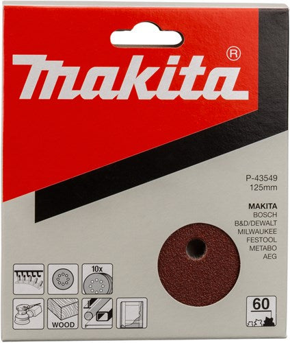 Afbeelding laden in galerijviewer, Makita accessoires makita p-43549 schuurschijf red v. 125mm. k60 ve=10