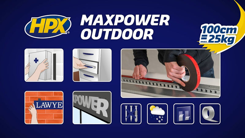 Afbeelding laden in galerijviewer, Hpx producten dubbelzijdig plakband max power outdoor zwart 19mm x 5m