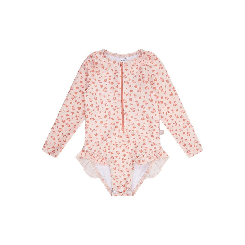 Afbeelding laden in galerijviewer, Leopard | oudroze meisjes uv badpak met lange mouwen