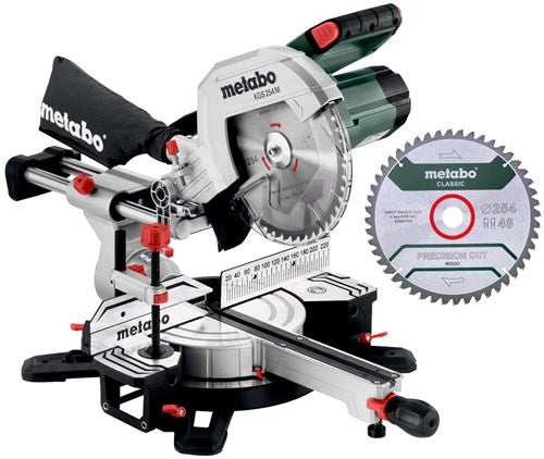 Load image into Gallery viewer, Metabo afkortzaag kgs 254 m set met trekfunctie | nieuwste model - met 2e zaagblad - 613254900
