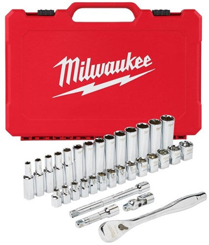 Load image into Gallery viewer, Milwaukee accessoires 3 8” ratel en doppenset | metrisch | 32-delig - 4932464945