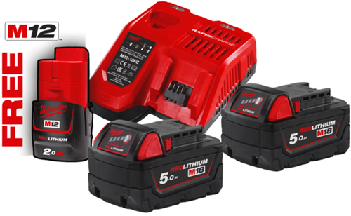 Load image into Gallery viewer, Milwaukee m18 nrg-502 | accu starterset 18v (2x 5.0ah accu + m12-m18 snellader) - 4933459217