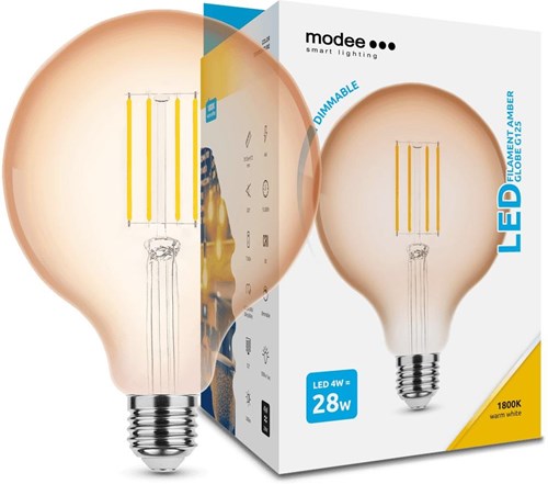 Afbeelding laden in galerijviewer, Enzo modee led globe g125 e27 4-28w 1800k filament amber dimbaar - led7490