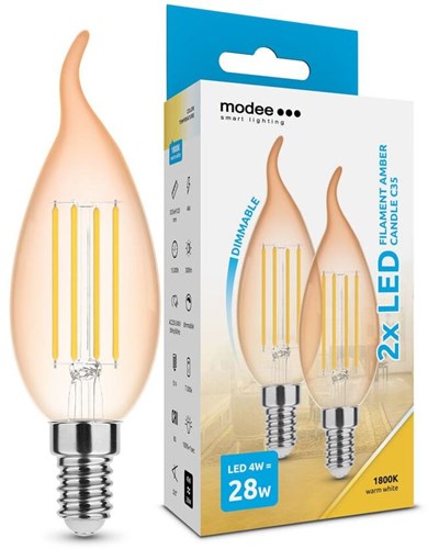 Afbeelding laden in galerijviewer, Enzo modee led tipkaars e14 4-28w 1800k filament amber dimbaar 2-pack - led7408