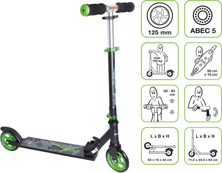 Load image into Gallery viewer, Muuwmi 2-wiel Kinderstep Opvouwbaar Voetrem Zwart Groen