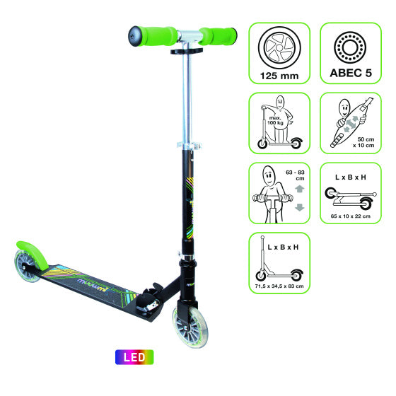 Load image into Gallery viewer, Muuwmi Neon 2-wiel Kinderstep LED Opvouwbaar Voetrem Zwart Groen