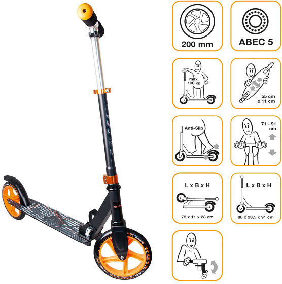 Load image into Gallery viewer, Muuwmi 2-wiel Kinderstep Opvouwbaar Voetrem Zwart Oranje