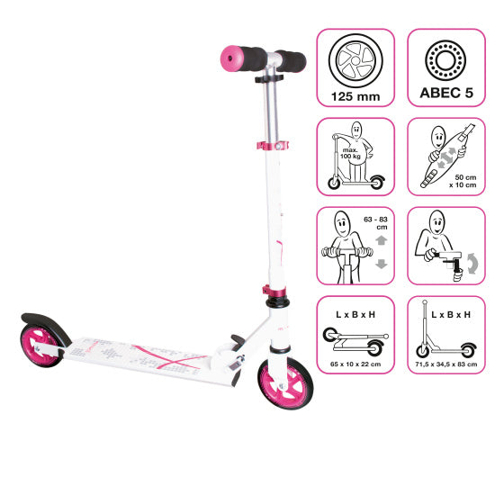 Load image into Gallery viewer, Muuwmi 2-wiel Kinderstep Opvouwbaar Voetrem Wit Roze