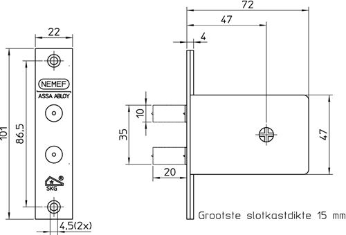 Afbeelding laden in galerijviewer, Nemef 1008 veiligheidsbijzetslot | skg* | dm47mm | 22x101mm rechthoekig | set van 3 stuks | gelijksluitend | dr 1+2+3+4 - 9100800453