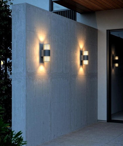 Afbeelding laden in galerijviewer, Enzo nordlux wandlamp aludra rond dubbel 2x e27 zilver antraciet ip54 - 4800944