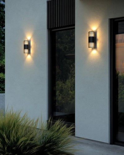 Afbeelding laden in galerijviewer, Enzo nordlux wandlamp aludra rond dubbel 2x e27 zwart ip54 - 4800943