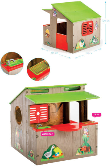Load image into Gallery viewer, Paradiso toys Kiosk Speelhuis 139 x 118 cm Bruin groen rood