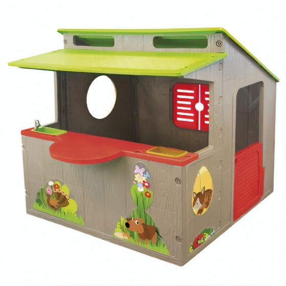 Load image into Gallery viewer, Paradiso toys Kiosk Speelhuis 139 x 118 cm Bruin groen rood