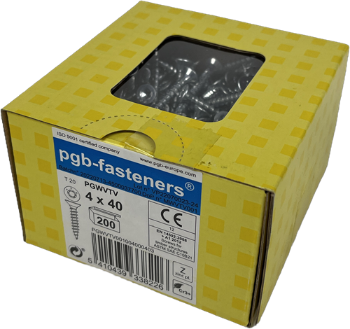 Load image into Gallery viewer, Pgb-europe pgb-fasteners universele spaanplaatschroef vk-t voldraad verzonken kop ø4,0x40 zn tx20 | 200 st | pgwvtv001004000403