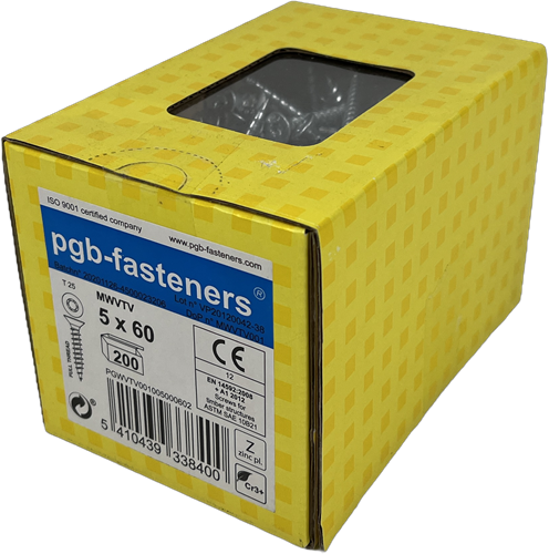 Load image into Gallery viewer, Pgb-europe pgb-fasteners universele spaanplaatschroef vk-t voldraad verzonken kop ø5,0x60 zn tx20 | 200 st | pgwvtv001005000602
