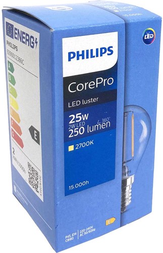 Afbeelding laden in galerijviewer, Philips led kogel e14 2-25w 2700k filament helder - led3727