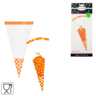 Load image into Gallery viewer, Ty par puntzak met sluiting transparant oranje 24,7 cm set van 10 | 48 stuks