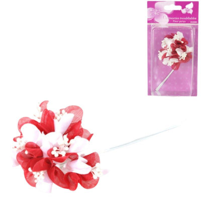 Load image into Gallery viewer, Decoratiebloem met parels rood 13 cm set van 6 | 24 stuks