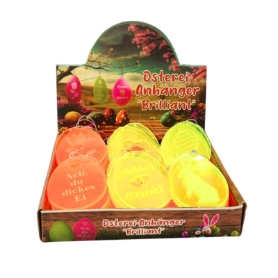 Afbeelding laden in galerijviewer, Hanger pasen ei met spreuk neon 7,5 cm 6 assorti | 72 stuks