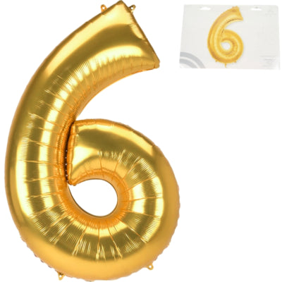 Load image into Gallery viewer, Amscan folie ballon jumbo cijfer 6 goudkleurig 137 cm | 36 stuks
