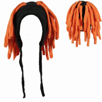Load image into Gallery viewer, Zwarte muts met oranje haren 40 cm | 12 stuks