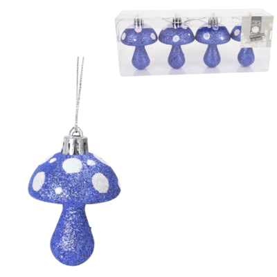 Load image into Gallery viewer, Kersthanger paddenstoel glitter blauw 7 cm set van 4 | 24 stuks