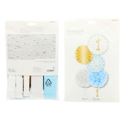 Load image into Gallery viewer, Amscan decoratieset 1e verjaardag papier blauw 5-delig | 12 stuks