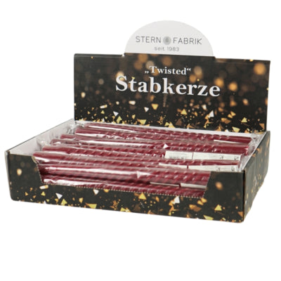 Afbeelding laden in galerijviewer, Stern fabrik dinerkaars twist bordeaux 2,2 x 25 cm | 36 stuks