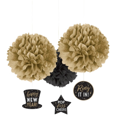 Load image into Gallery viewer, Amscan decoratie hanger happy new year pompom 40,6 cm set van 3 | 24 stuks