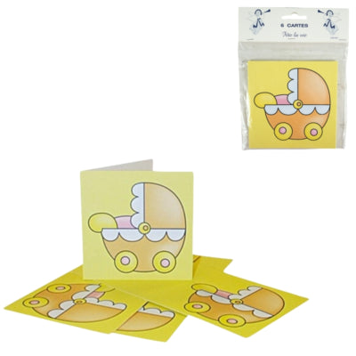 Load image into Gallery viewer, Geboortekaarten kinderwagen geel 12 cm 6 stuks | 48 stuks